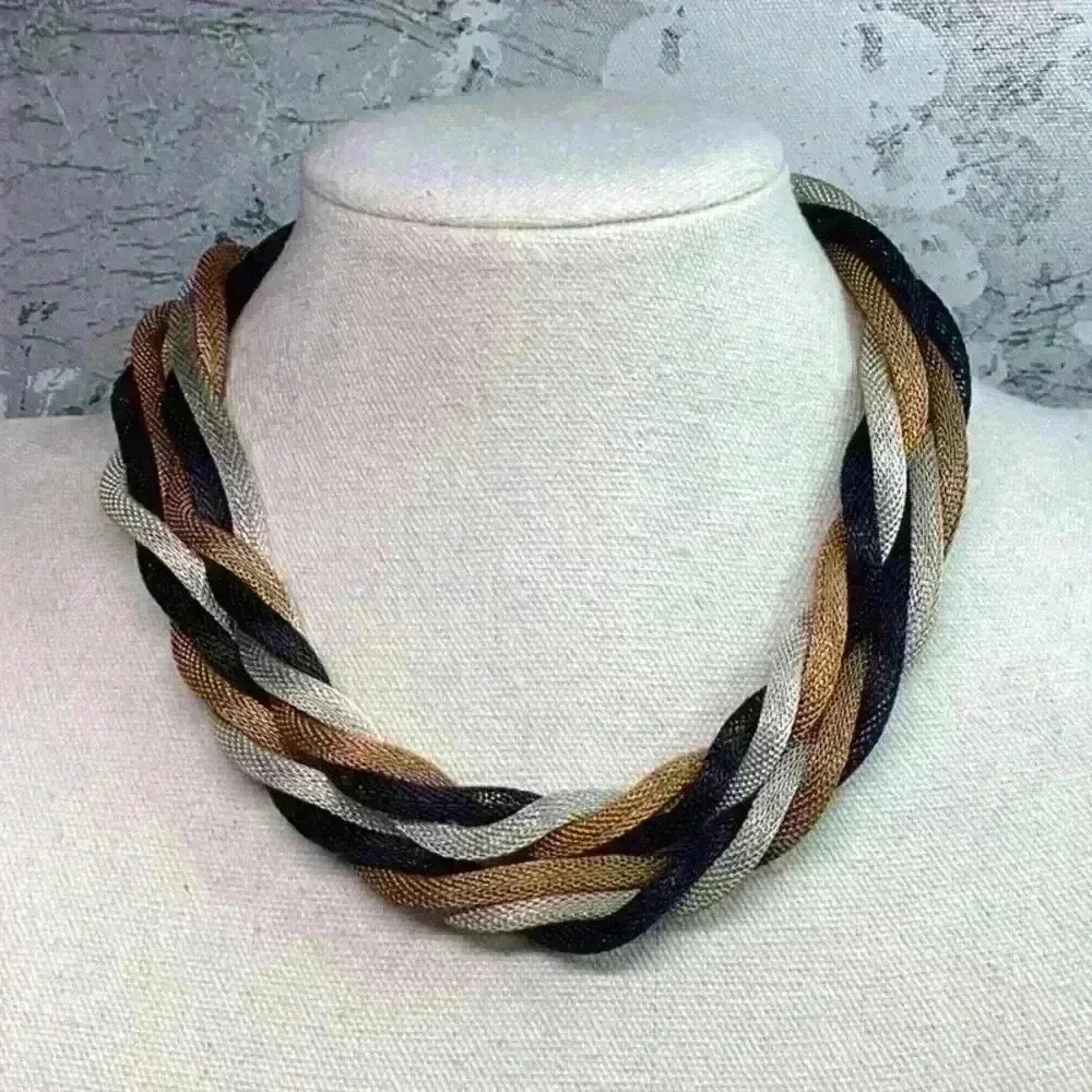 Vintage Mesh Twisted Necklace - Black Silver Copper